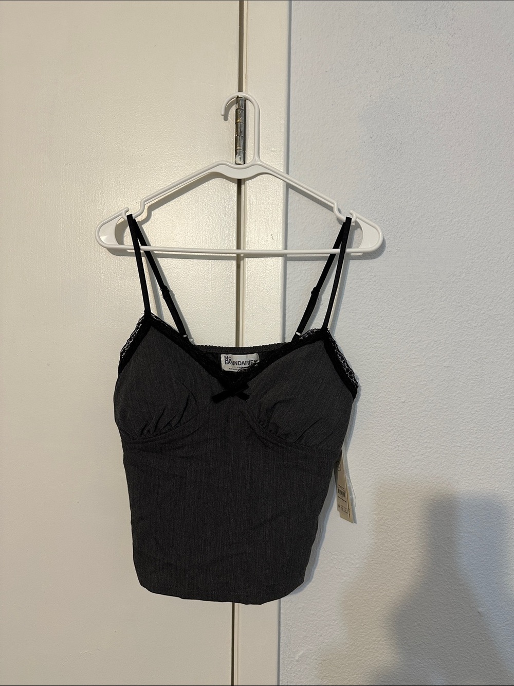 No Boundaries Black Ribbed Lace Trim Cami Tank Top